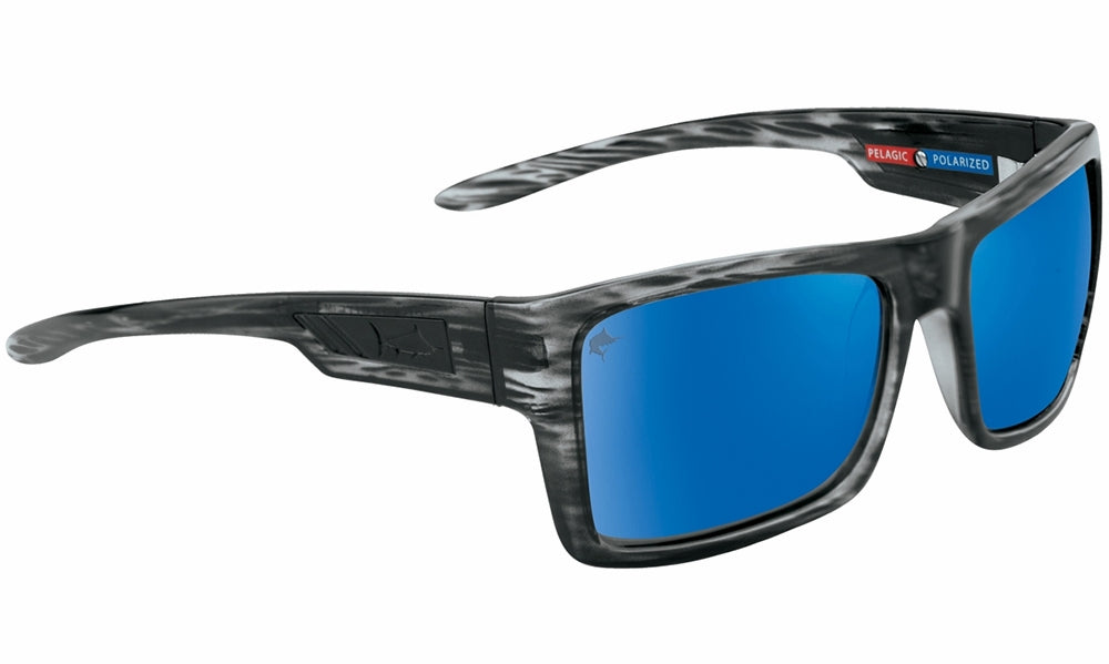 Pelagic Shark Bite Sunglasses - Silverwood/Blue Glass