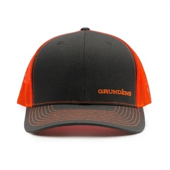 Grundens Offset Embroidered Logo Trucker Hat Charcoal Neon