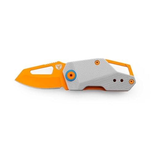 TRUE Berm Keychain Knife | EDC, Everyday Carry, Compact, Versatile, Flipper, Carabiner, Reversible Clip - Orange/Grey