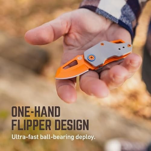 TRUE Berm Keychain Knife | EDC, Everyday Carry, Compact, Versatile, Flipper, Carabiner, Reversible Clip - Orange/Grey