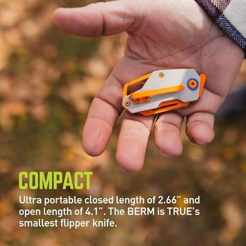 TRUE Berm Keychain Knife | EDC, Everyday Carry, Compact, Versatile, Flipper, Carabiner, Reversible Clip - Orange/Grey