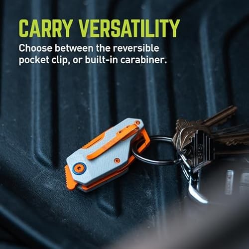 TRUE Berm Keychain Knife | EDC, Everyday Carry, Compact, Versatile, Flipper, Carabiner, Reversible Clip - Orange/Grey