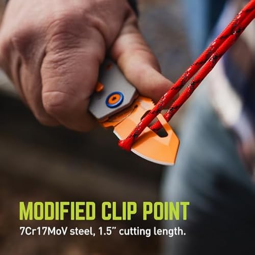 TRUE Berm Keychain Knife | EDC, Everyday Carry, Compact, Versatile, Flipper, Carabiner, Reversible Clip - Orange/Grey