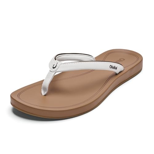 Women's OluKai Uiki Flip Flop Sandals 6 White Sand/Almond