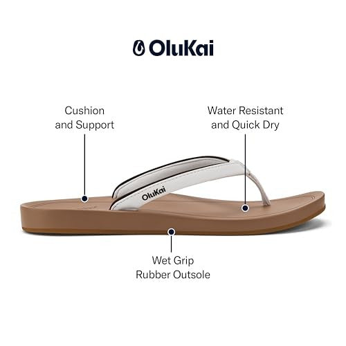 Women's OluKai Uiki Flip Flop Sandals 6 White Sand/Almond