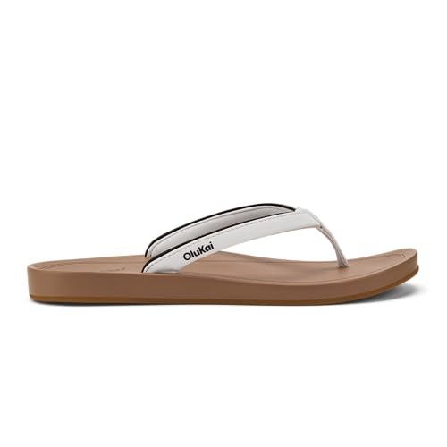 Women's OluKai Uiki Flip Flop Sandals 6 White Sand/Almond