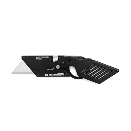 TRUE Crafty 2.0 Utility Knife | Pocket Knife, Carabiner Clip, EDC, Minimalist Design, 420-Grade Stainless Steel, Black Oxide, Straight Edge Blade
