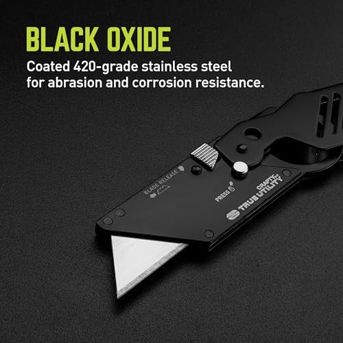 TRUE Crafty 2.0 Utility Knife | Pocket Knife, Carabiner Clip, EDC, Minimalist Design, 420-Grade Stainless Steel, Black Oxide, Straight Edge Blade