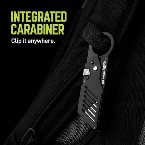 TRUE Crafty 2.0 Utility Knife | Pocket Knife, Carabiner Clip, EDC, Minimalist Design, 420-Grade Stainless Steel, Black Oxide, Straight Edge Blade