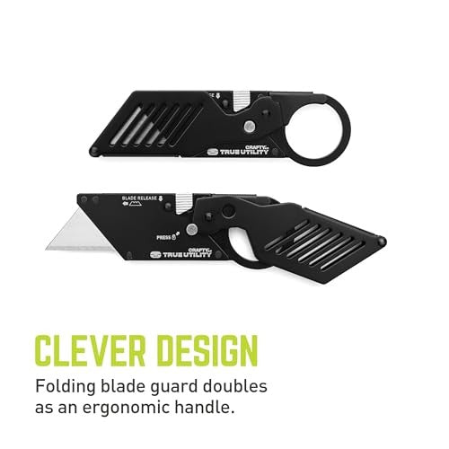 TRUE Crafty 2.0 Utility Knife | Pocket Knife, Carabiner Clip, EDC, Minimalist Design, 420-Grade Stainless Steel, Black Oxide, Straight Edge Blade