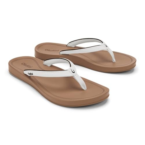Women's OluKai Uiki Flip Flop Sandals 9 White Sand/Almond