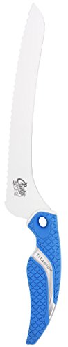 Cuda 9in Titanium Bonded Offset Serrated Knive, Titanium Bonded Blade, Non-Slip Cuda Scale Pattern Grip, 18844