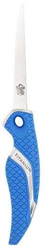 Cuda 4in Titanium Bonded Fillet Knive, German 4116 Corrosion Resistant Stainless Steel Blade, Non-Slip Cuda Scale Pattern Grips, 18853