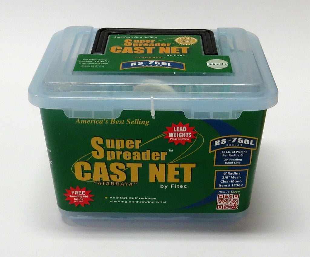 Fitec RS750L Super Spreader Cast Net  Clear  4  Radius  3/8  Mesh  3/4 Lb Wts