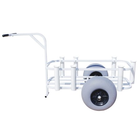 Sea Striker Surf Pier Cart White Surf Pier Cart, 11 Balloon Tires, 7 PVC Rod Holders, Holds up to 55qt Cooler, BRSC-WB