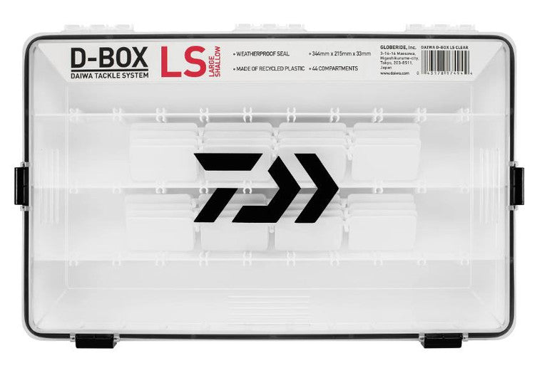Daiwa D-Box Tackle System, 13.5in X 8.5in X 1.25in, Large Shallow, 44 Compartments, Recycled Plastic Construction, D-BOXLS