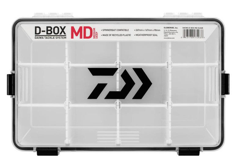 Daiwa D-Box Tackle System, 11in X 7in X 3.75in, Medium Deep, 12 Compartments, Recycled Plastic Construction, D-BOXMD