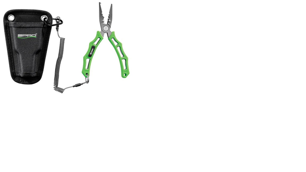 SPRO 6 Fishing Pliers with Lanyard & Sheath Stainless Steel Non-Slip Handle Green SKU - 771747