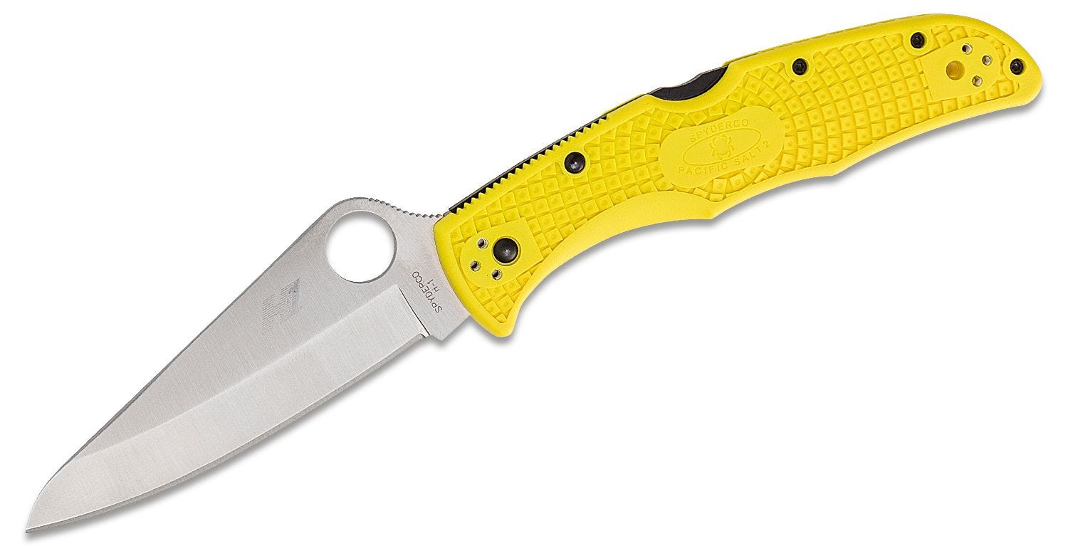 Spyderco Pacific Salt 2 Knife, 3.78in H1 Steel, Yellow FRN