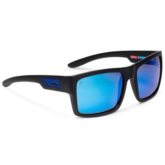 Pelagic Shark Bite Sunglasses - Matte Black/Blue Mirror