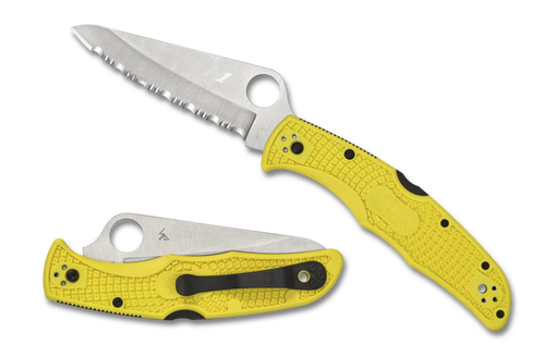 Spyderco Pacific Salt 2 Knife, 3.78in Serrated Yellow FRN Handle