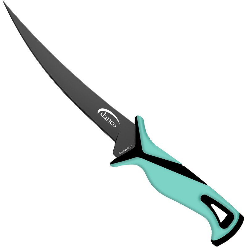Danco 13in Pro Series Fillet Knife, 13in Overall, 7in Black Teflon Coated 1.4116 Stainless Fillet Blade, Seafoam Green Synthetic Handle, Nylon Sheath,