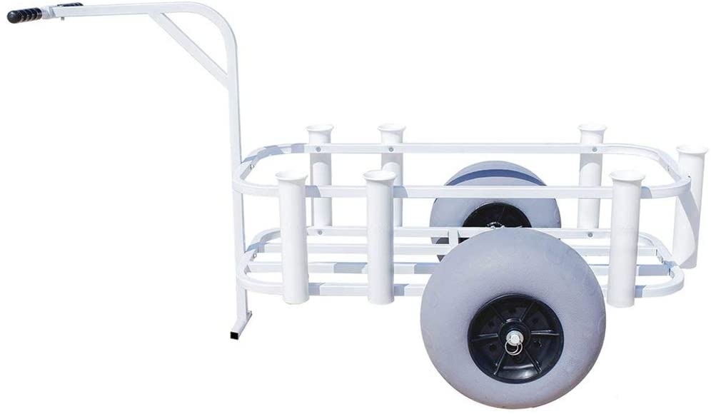 Sea Striker Surf Pier Cart White Surf Pier Cart, 11 Balloon Tires, 7 PVC Rod Holders, Holds up to 55qt Cooler, BRSC-WB