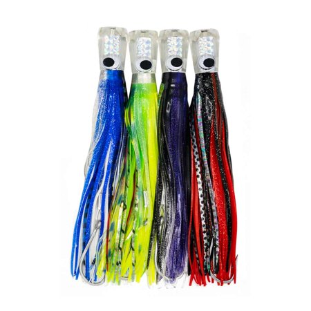 Rite Angler 11″ Chugger Jet Head Trolling Lures Set of 4 Teasers in Carrying Case for Saltwater Offshore Big Game Fishing