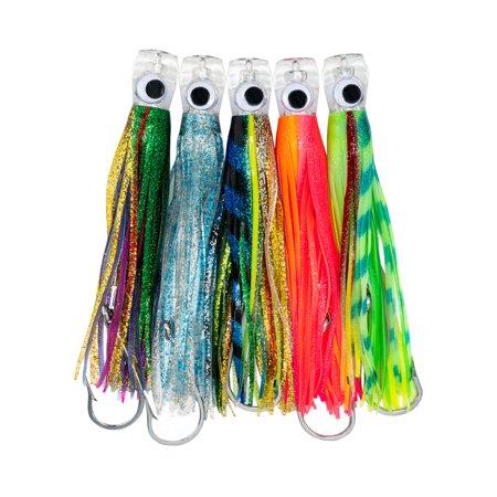 Rite Angler 11″ Chugger Head Trolling Lures Set of 5 Jet Head Teasers in Carrying Case for Saltwater Offshore Big Game Fishing