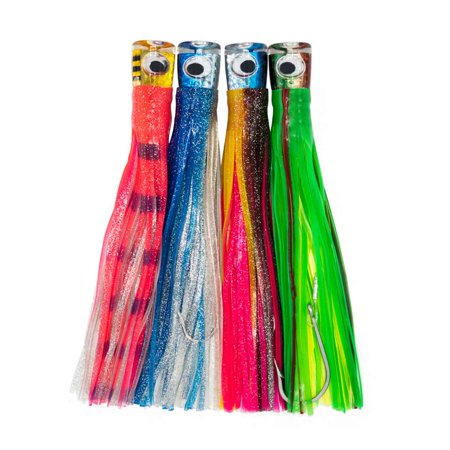 Rite Angler 12″ Chugger Head Trolling Lures Set of 4 Teasers in Carrying Case for Saltwater Offshore Big Game Fishing