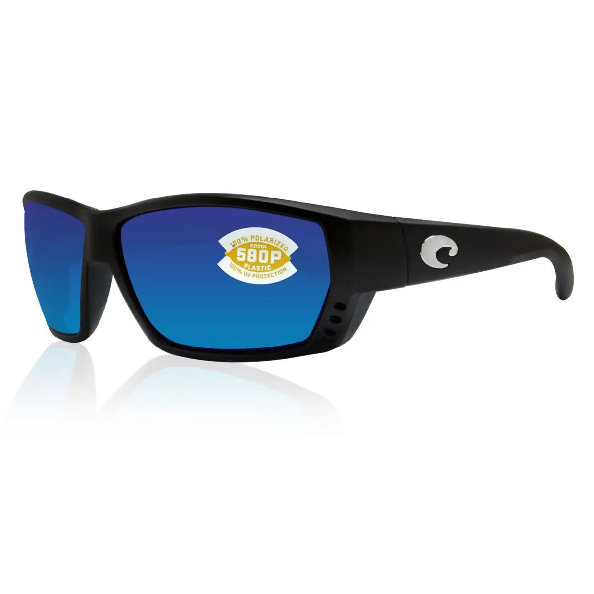 Costa Tuna Alley 580P Polarized Sunglasses, Matte Black/Blue Mirror
