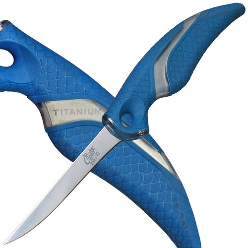 Cuda 4in Titanium Bonded Fillet Knive, German 4116 Corrosion Resistant Stainless Steel Blade, Non-Slip Cuda Scale Pattern Grips, 18853