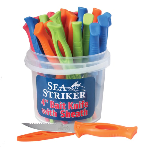 Sea Striker 4 Bait Knives W/Sheath Assorted Colors 24Pc Display, SSPBK-24