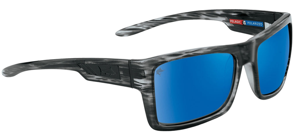 Pelagic Shark Bite Sunglasses - Silverwood/Blue Glass