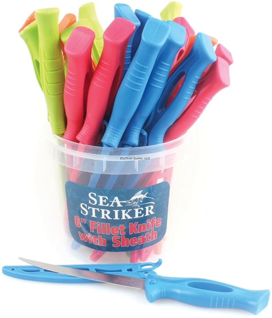 Sea Striker 6 Fillet Knife W/ Sheath 24 Pc Bucket Display, Assorted Colors, SSPFK6-24