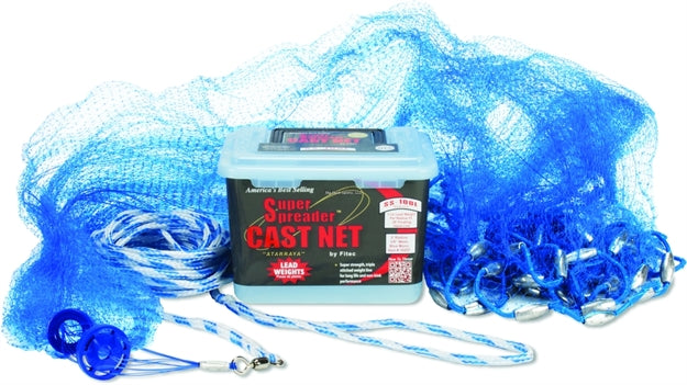 Fitec SS100L Super Spreader Fishing Cast Net  Blue  7  Radius  3/8  Mesh  1 Lb Wts