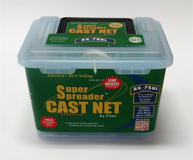 Fitec RS-750L Super Spreader Cast Net 8'x3/8 Mesh, Clear Mono .75 Lb Lead Weights, 12380