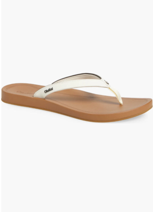 Women's OluKai Uiki Flip Flop Sandals 6 White Sand/Almond