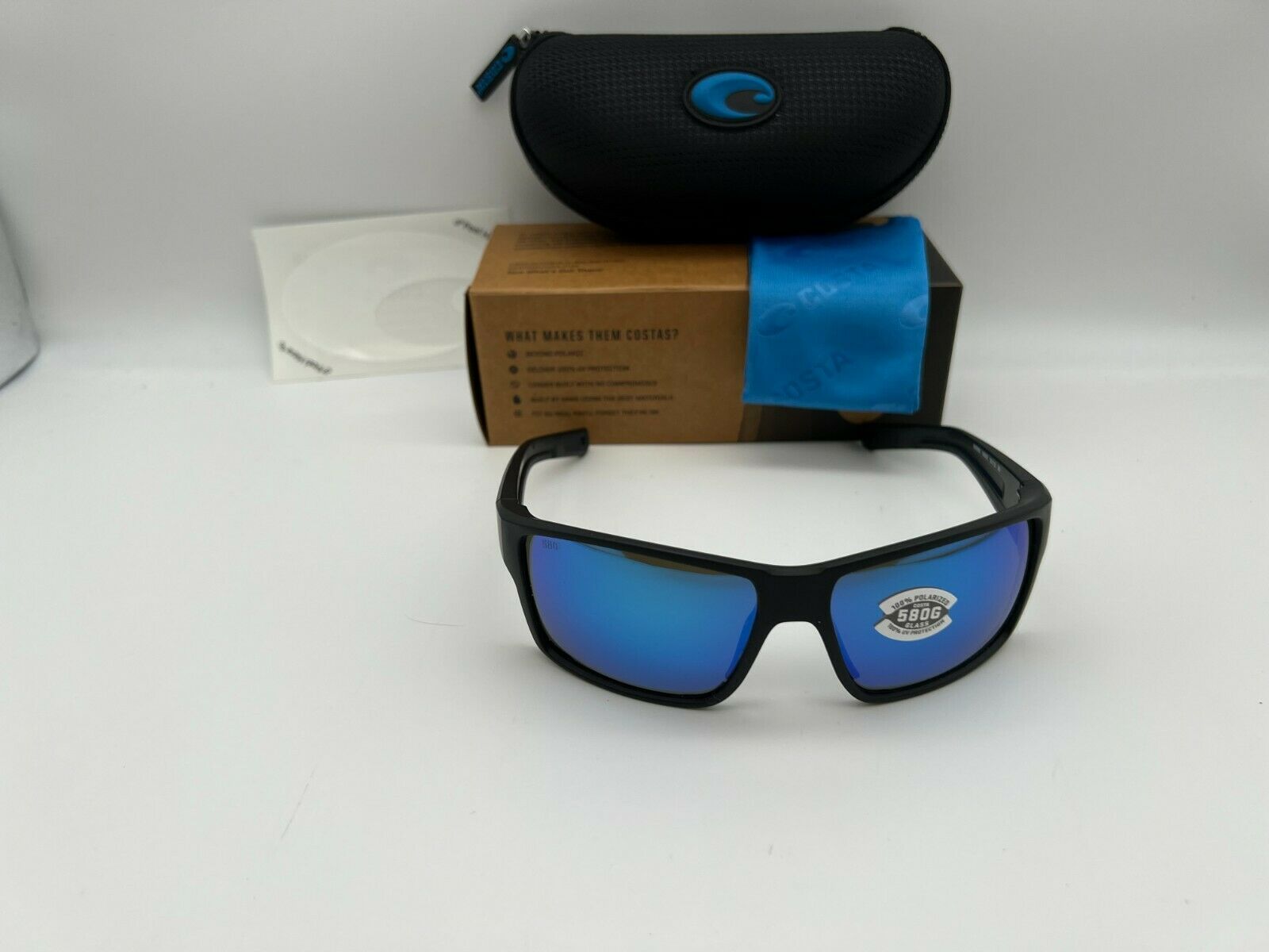 Costa Reefton Pro 580G Polarized Sunglasses, in Matte Black Frame/Blue Mirror Lens | by West Marine