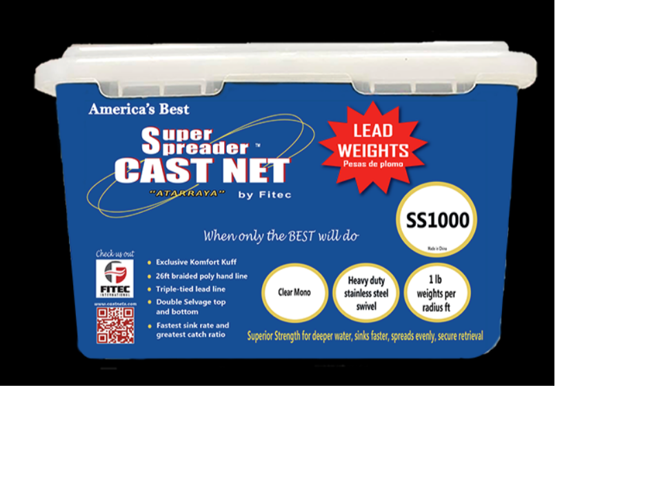 Fitec SS1000 Super Spreader Cast Net  5  X 3/16  Mesh  Clear  1 Lb Wt