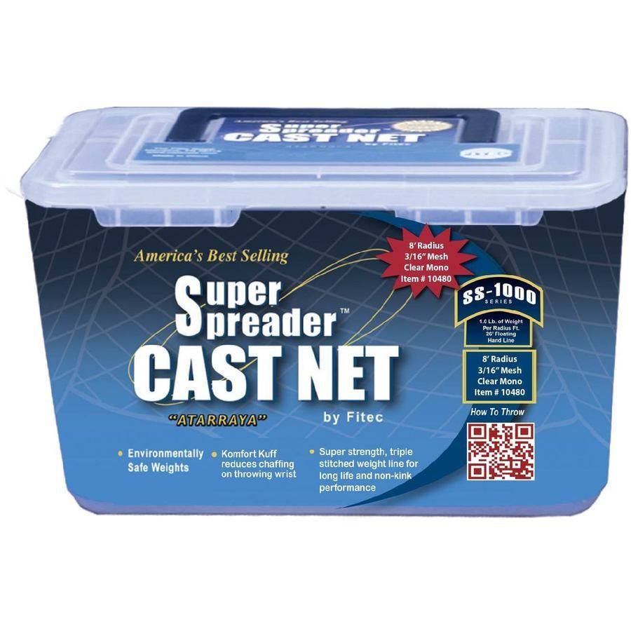 FITEC SS1000 Super Spreader Cast Net, 8'x3/16",Clear Mono, Coated Steel 1 Lb Wts