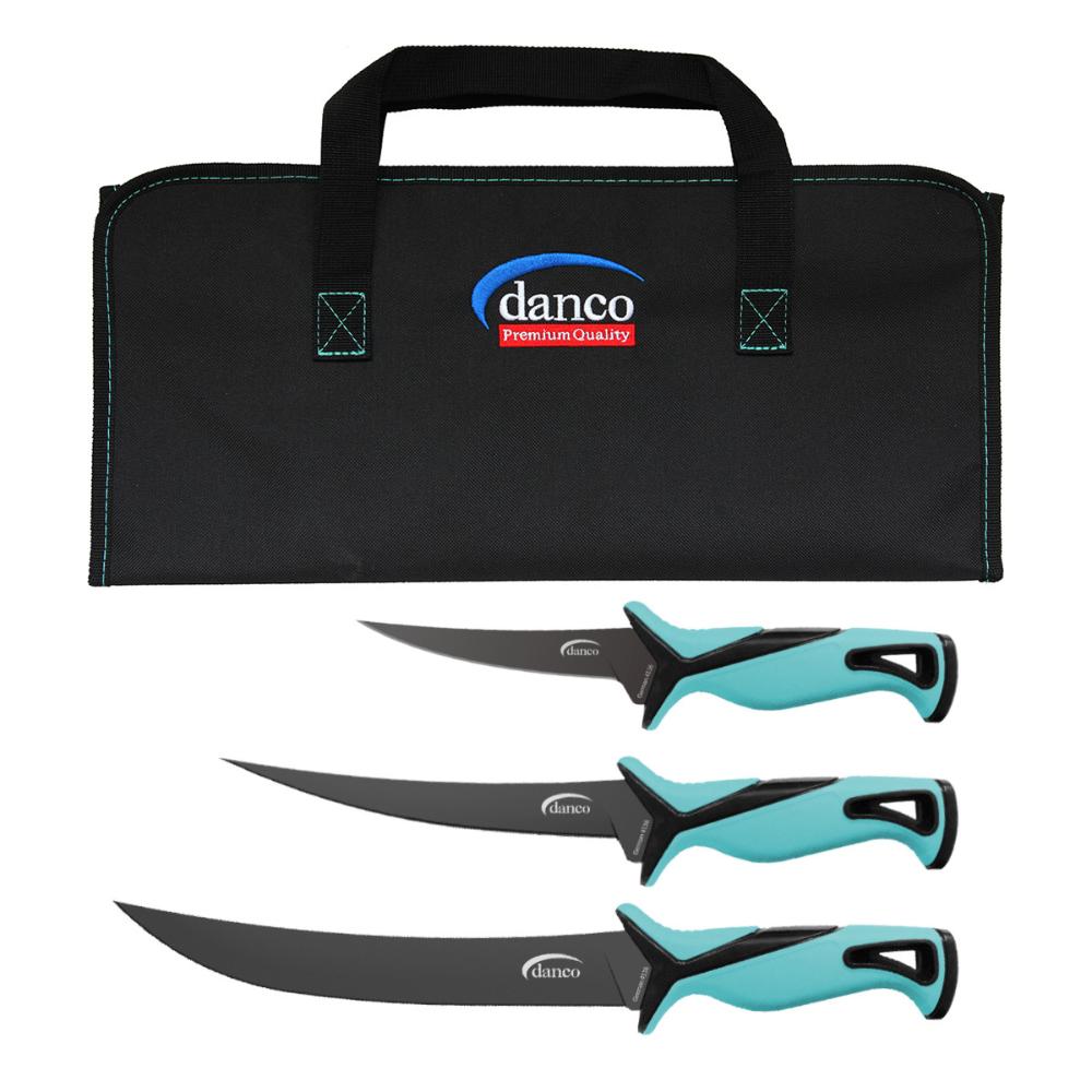 Danco Roll up Knife Kit, Black Teflon Coated 1.4116 Stainless Blade, Seafoam Green Synthetic Handle, RKB-P-010