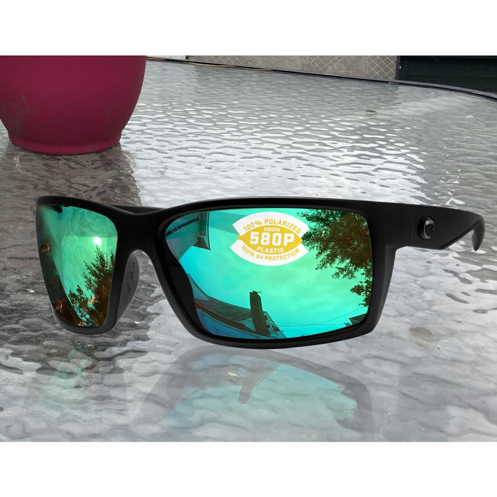 Costa Del Mar Reefton 9007 Sunglasses 900707 - 01 Blackout - Green Mirror 580p Men Rectangle