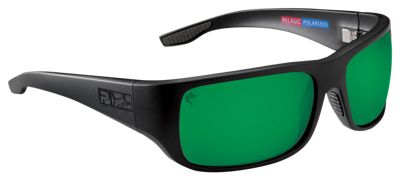 Pelagic Fish Hook Glass Polarized Sunglasses - Black Logo/Green Mirror