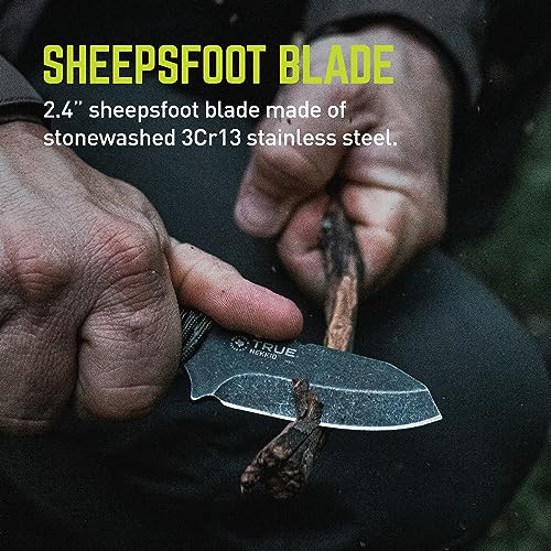 TRUE Nekkid Fixed Blade Knife, 2.4in, 3Cr13 Stainless Steel, Sheepsfoot, Paracord Wrapped Handle, Black, TRU-FXK-1020