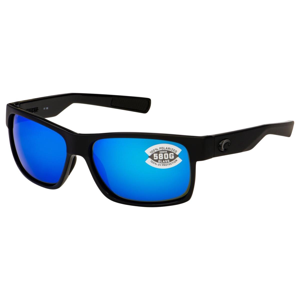 Costa Half Moon 580G Polarized Sunglasses, Shiny Black/Blue Mirror