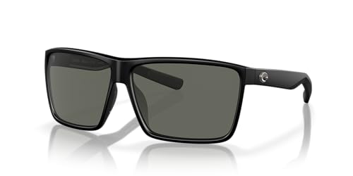 Costa Del Mar Men's Rincon Fishing and Watersports Polarized Rectangular Sunglasses, Matte Black/Grey Polarized-580G, 63 Mm