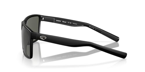 Costa Del Mar Men's Rincon Fishing and Watersports Polarized Rectangular Sunglasses, Matte Black/Grey Polarized-580G, 63 Mm