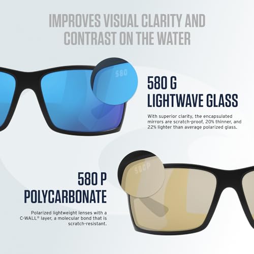 Costa Del Mar Men's Diego Polarized Rectangular Sunglasses, Tiger Shark/Blue Mirrored Polarized-580g, 62 Mm