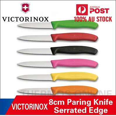 Victorinox 8cm Serrated Paring Knife with Pointed Tip Black